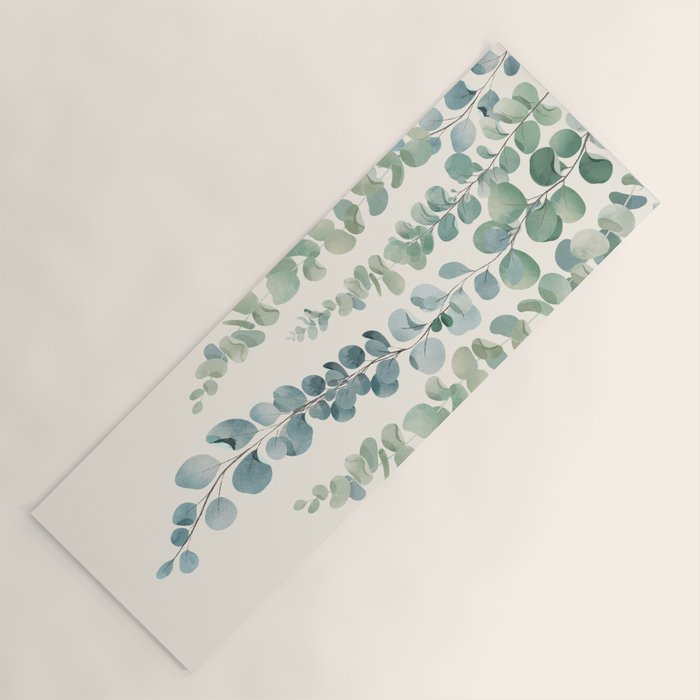 Watercolor Eucalyptus Leaves Yoga Mat Gallery Image 1