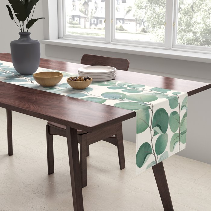 Watercolor Eucalyptus Leaves Table Runner Gallery Image 2