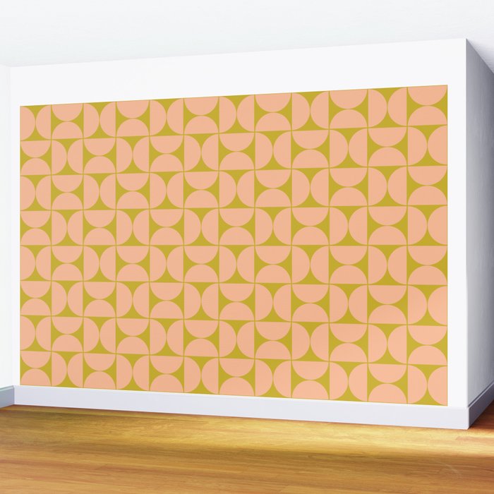 Mid-Century Modern Pattern No.59 Mini - Mango Mint and Peach Fuzz Wall Mural Gallery Image 2