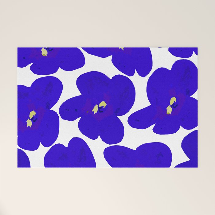 Blue Retro Flowers #decor #society6 #buyart Welcome Mat Gallery Image 1