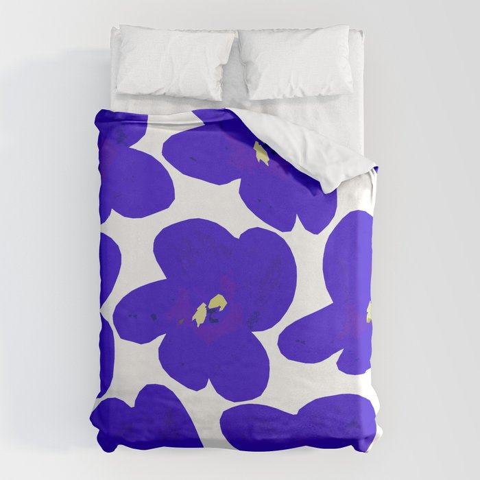 Blue Retro Flowers #decor #society6 #buyart Duvet Cover Gallery Image 1