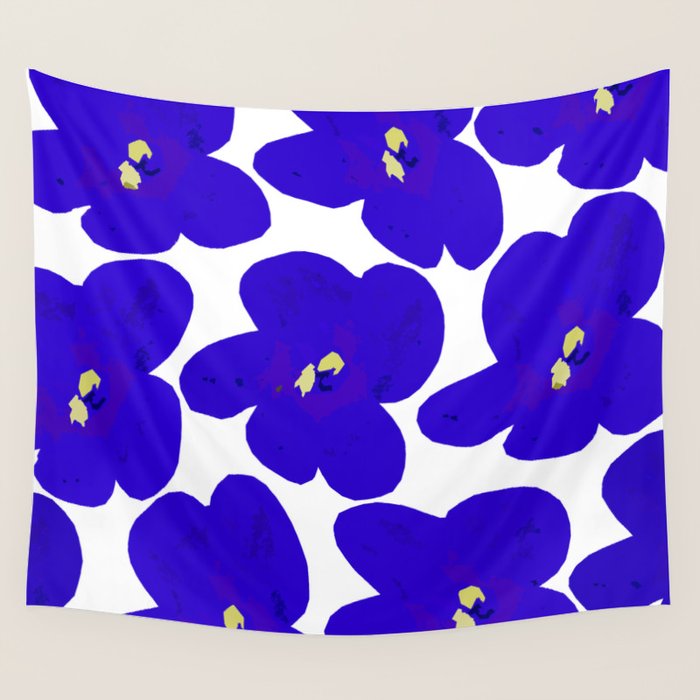 Blue Retro Flowers #decor #society6 #buyart Wall Tapestry Gallery Image 4