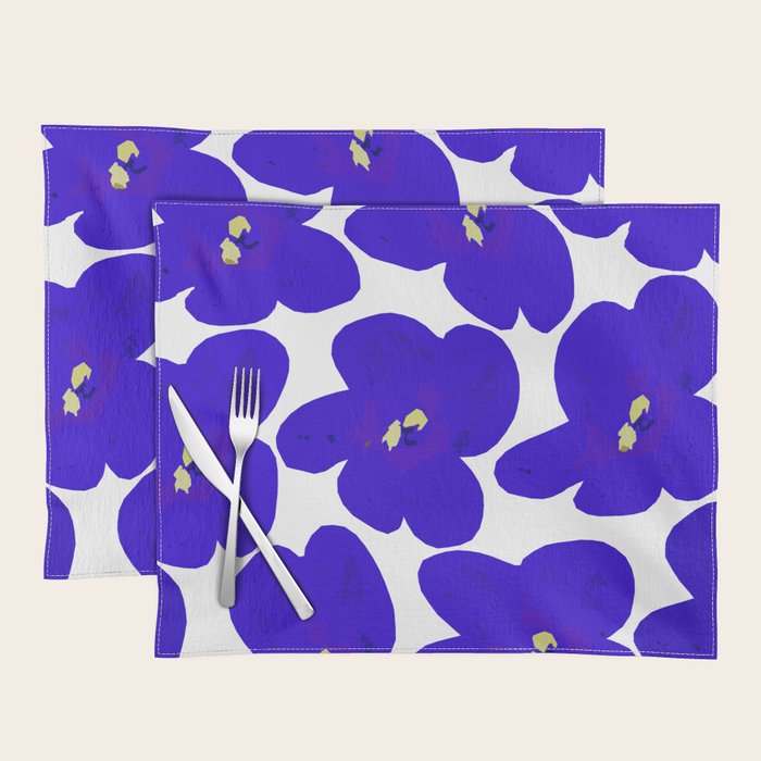 Blue Retro Flowers #decor #society6 #buyart Placemat Gallery Image 1