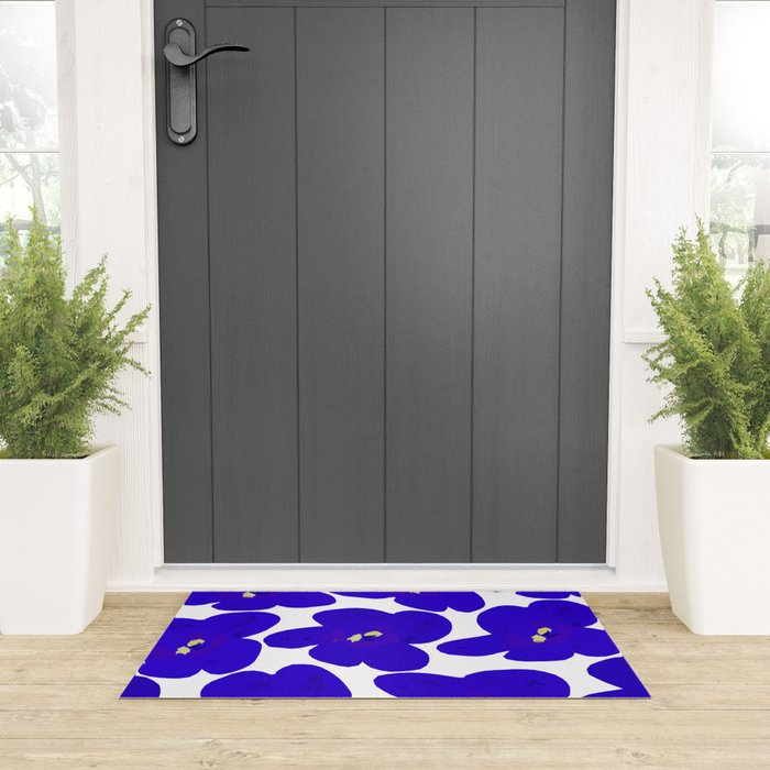 Blue Retro Flowers #decor #society6 #buyart Welcome Mat Gallery Image 3