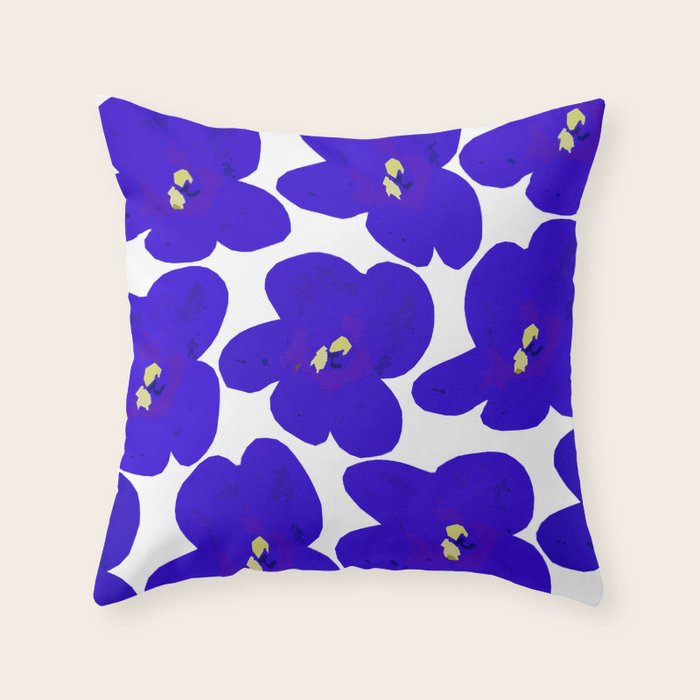 Blue Retro Flowers #decor #society6 #buyart Throw Pillow Gallery Image 6