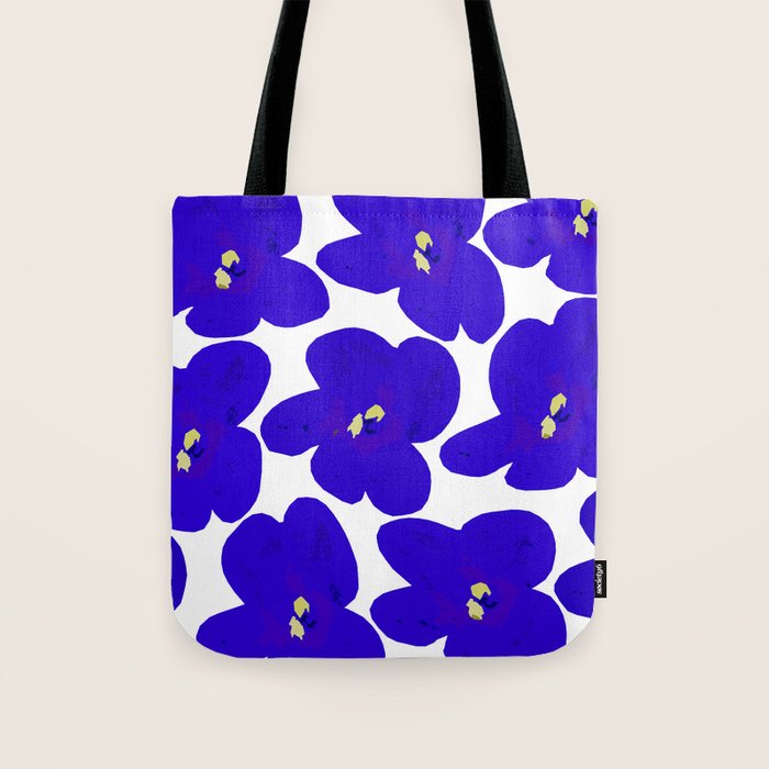 Blue Retro Flowers #decor #society6 #buyart Tote Bag Gallery Image 1
