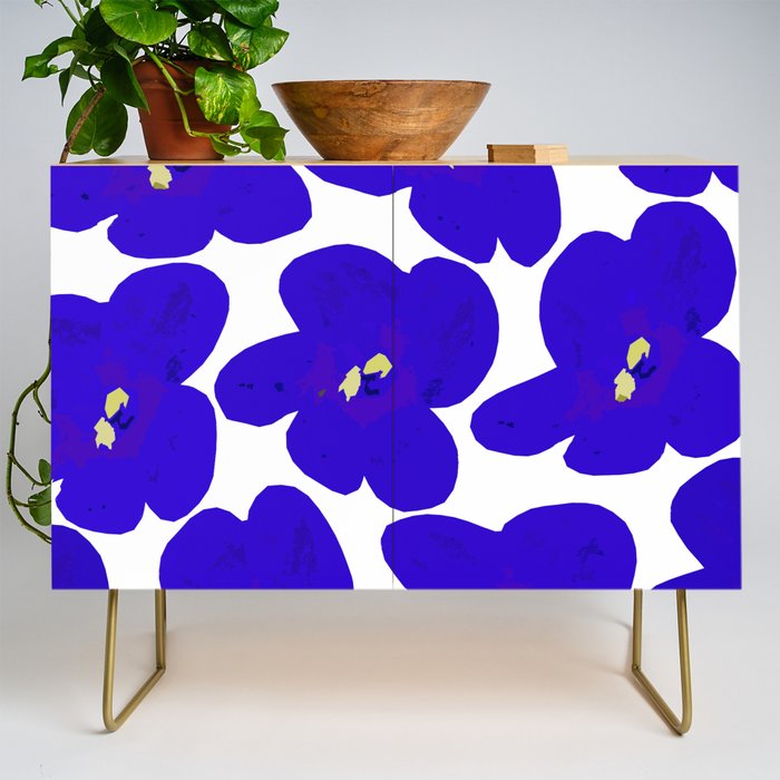 Blue Retro Flowers #decor #society6 #buyart Credenza Gallery Image 1