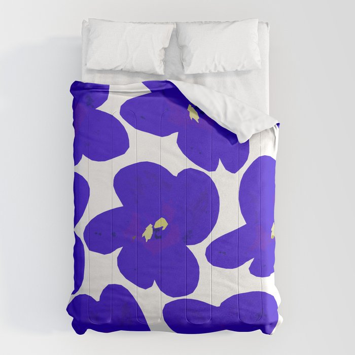 Blue Retro Flowers #decor #society6 #buyart Comforter Gallery Image 6