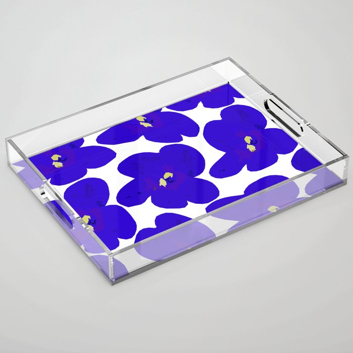 Blue Retro Flowers #decor #society6 #buyart Acrylic Tray Gallery Image 1