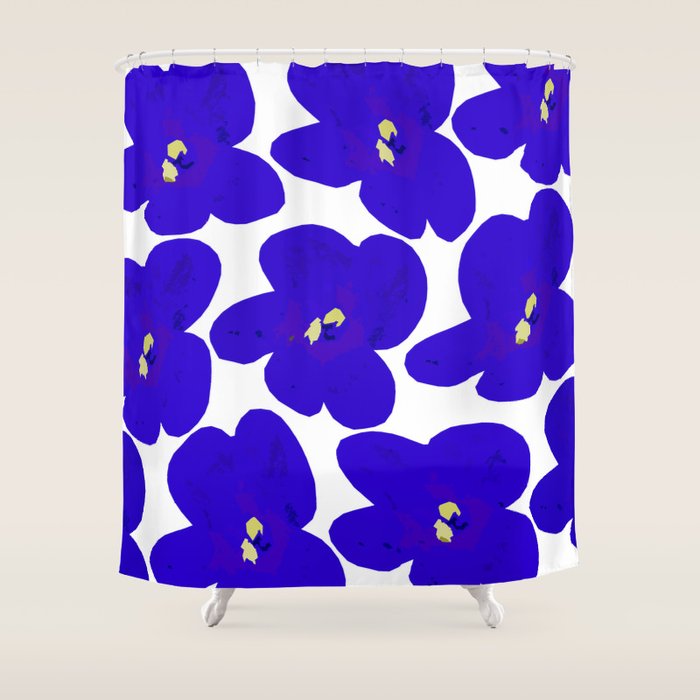 Blue Retro Flowers #decor #society6 #buyart Shower Curtain Gallery Image 1