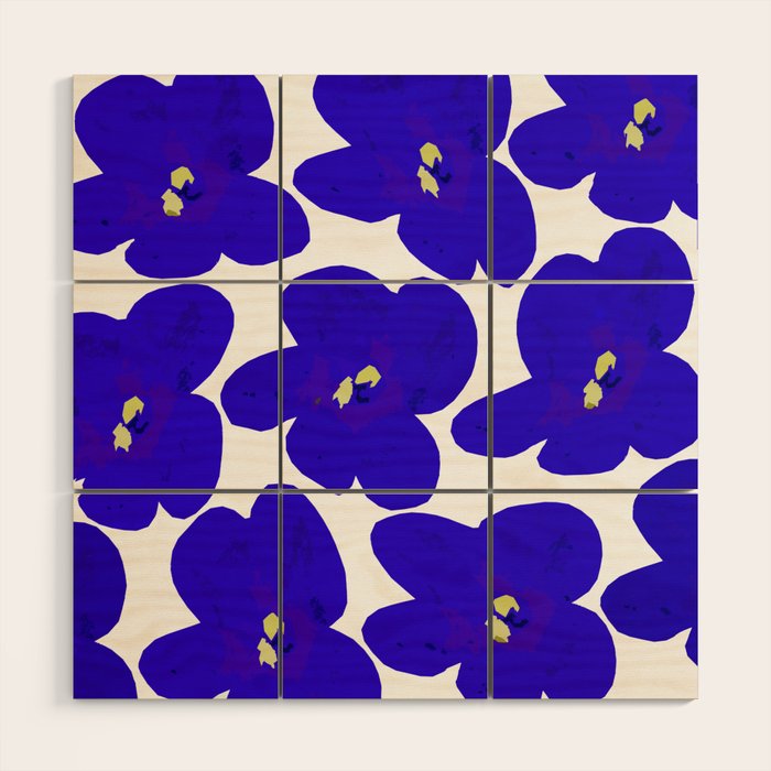Blue Retro Flowers #decor #society6 #buyart Wood Wall Art Gallery Image 1