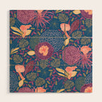 Forest Full of Wild Mushrooms in Navy Blue & Peach Wood Wall Art Gallery Image 1
