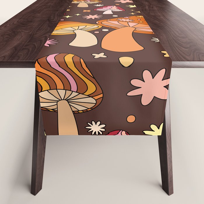 Magic Mushrooms in Brown Table Runner Gallery Image 1
