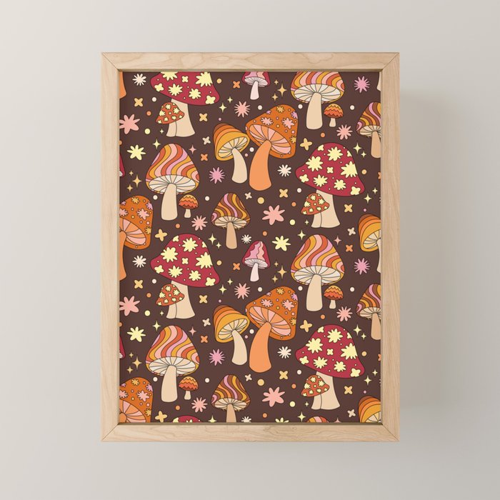 Magic Mushrooms in Brown Mini Art Print Gallery Image 1