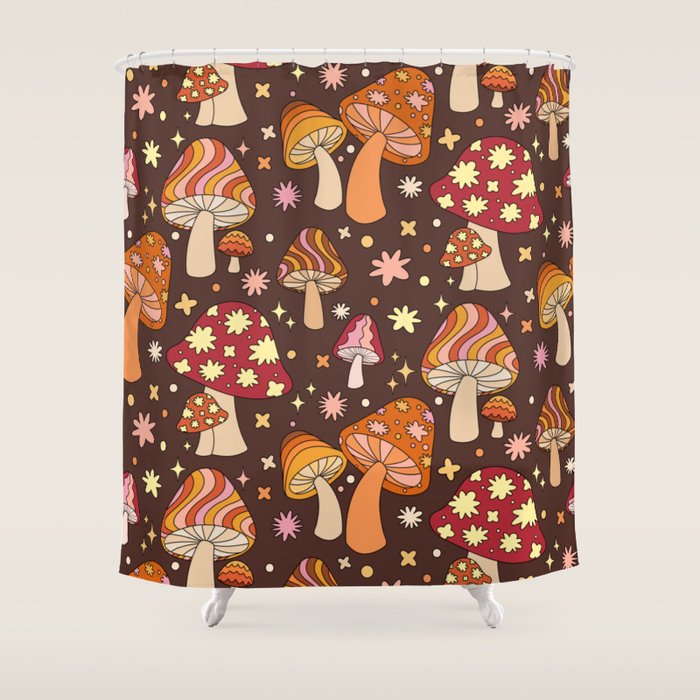 Magic Mushrooms in Brown Shower Curtain Gallery Image 1