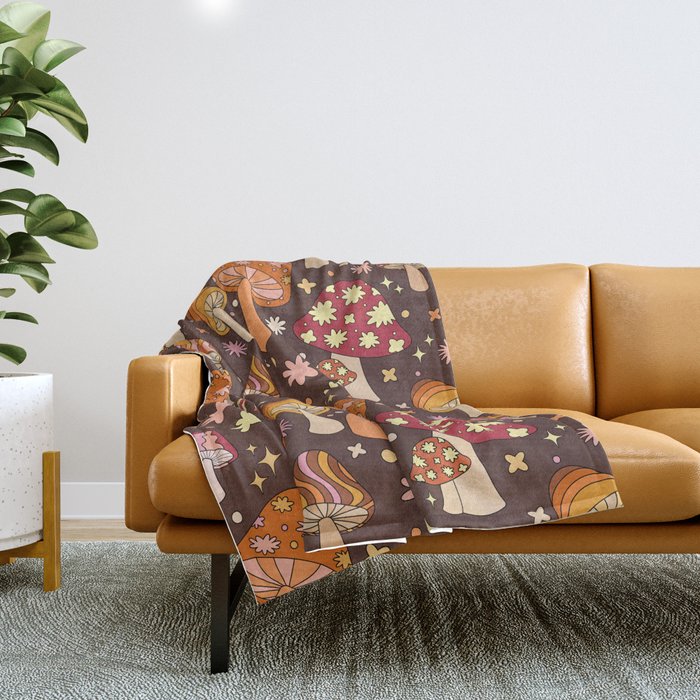 Magic Mushrooms in Brown Throw Blanket Gallery Image 1