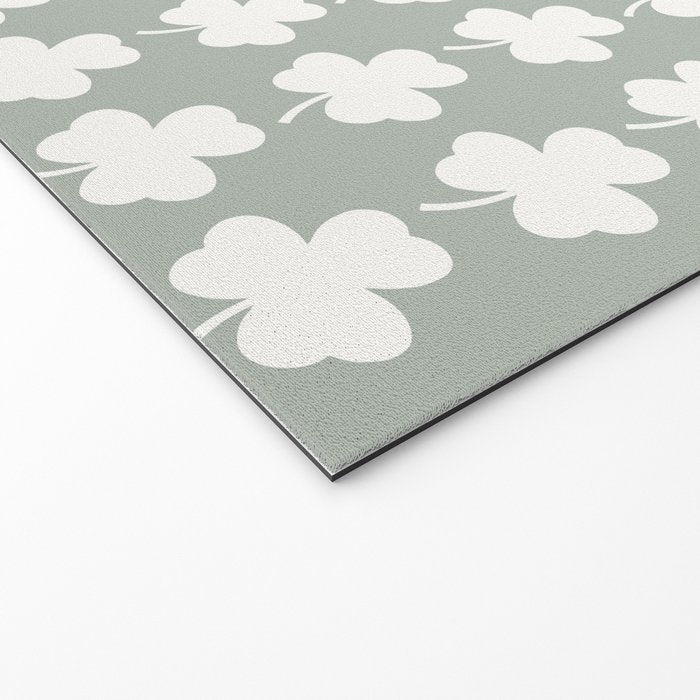 Clovers XXXV Neutral Green Botanical Pattern Welcome Mat Gallery Image 2