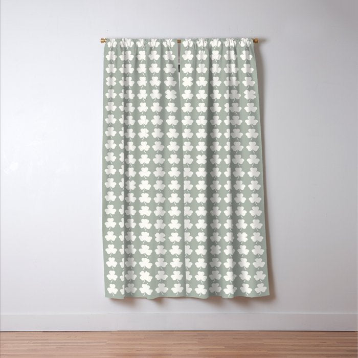 Clovers XXXV Neutral Green Botanical Pattern Window Curtain Gallery Image 3