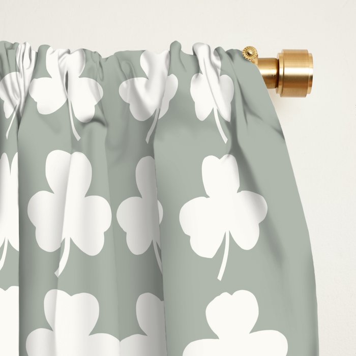Clovers XXXV Neutral Green Botanical Pattern Window Curtain Gallery Image 2