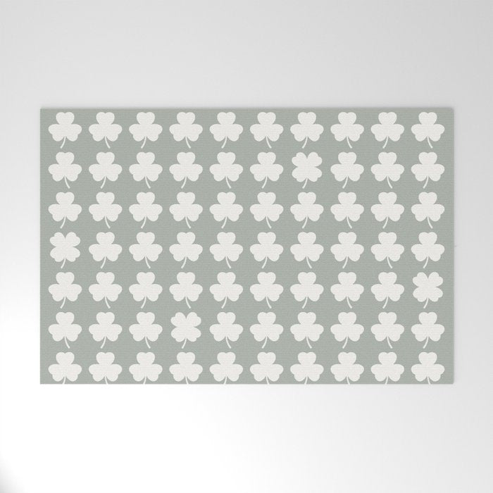Clovers XXXV Neutral Green Botanical Pattern Welcome Mat Gallery Image 1