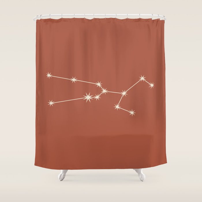 Taurus Zodiac Star Constellation Line Art Terracotta Red Shower Curtain Gallery Image 1