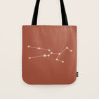 Taurus Zodiac Star Constellation Line Art Terracotta Red Tote Bag Gallery Image 1