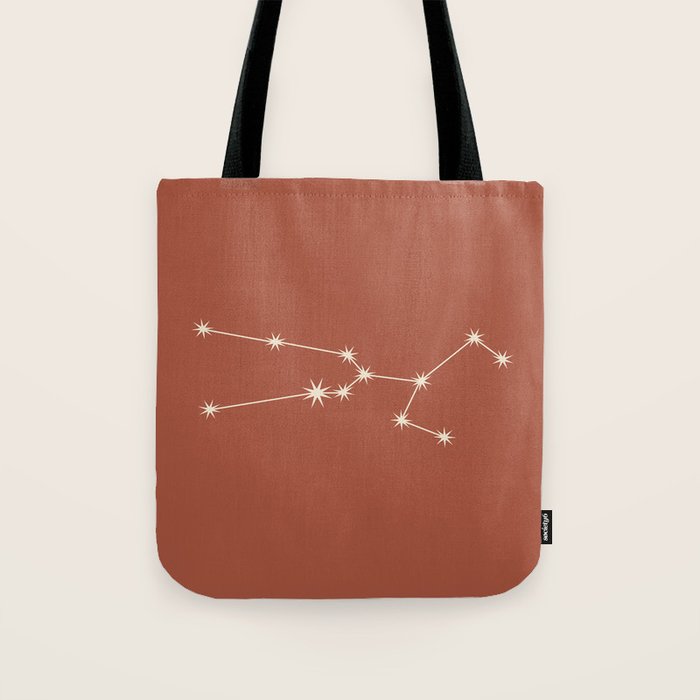 Taurus Zodiac Star Constellation Line Art Terracotta Red Tote Bag Gallery Image 1
