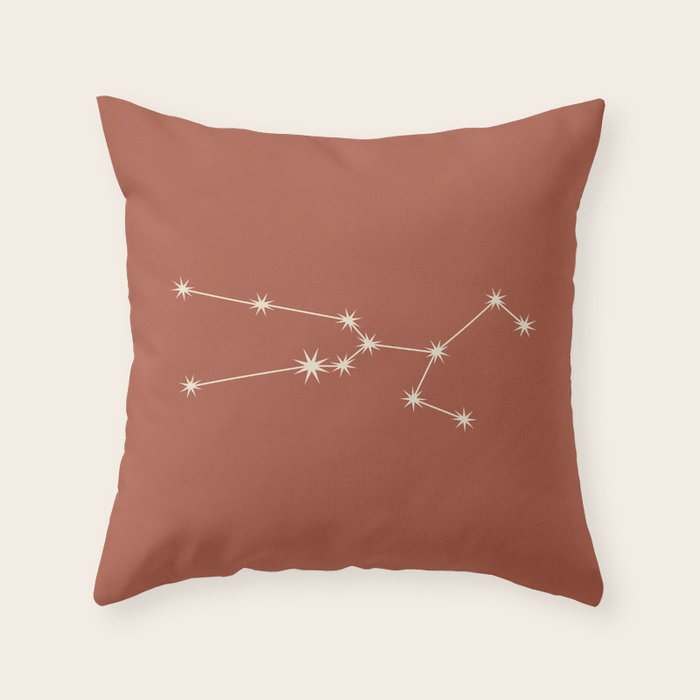 Taurus Zodiac Star Constellation Line Art Terracotta Red Throw Pillow Gallery Image 6