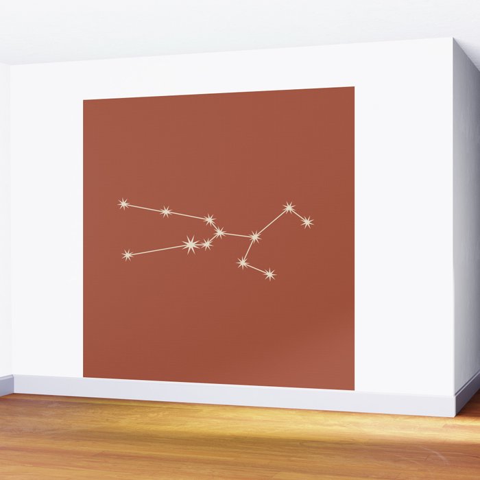 Taurus Zodiac Star Constellation Line Art Terracotta Red Wall Mural Gallery Image 2