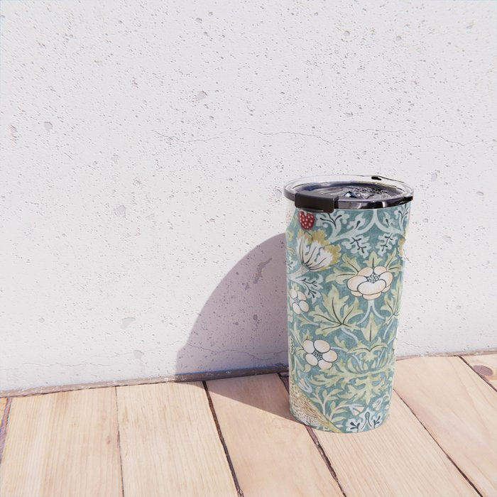 William Morris Strawberry Thief Detail Aqua Blue Turquoise Travel Mug Gallery Image 4