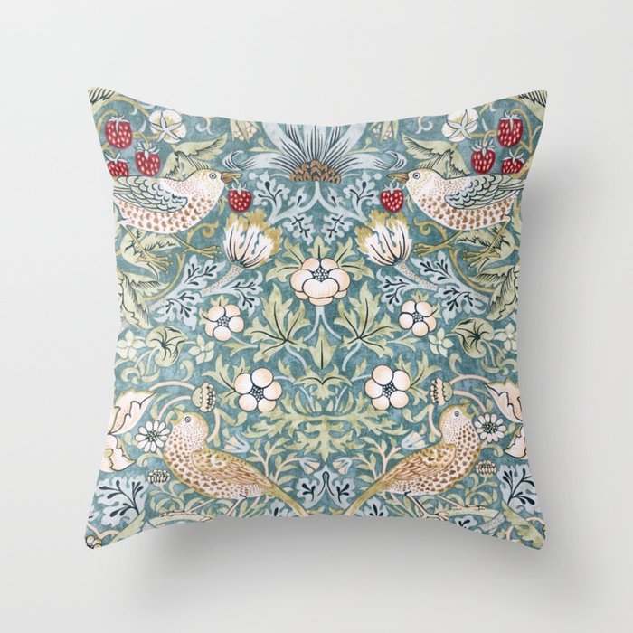 William Morris Strawberry Thief Detail Aqua Blue Turquoise Throw Pillow Gallery Image 6