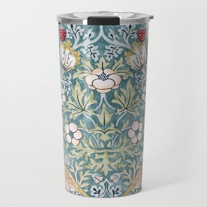 William Morris Strawberry Thief Detail Aqua Blue Turquoise Travel Mug Gallery Image 1