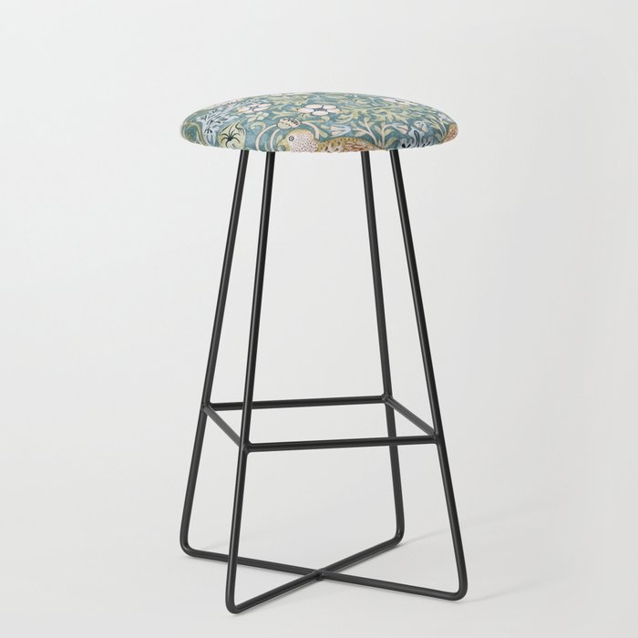 William Morris Strawberry Thief Detail Aqua Blue Turquoise Stool Gallery Image 1