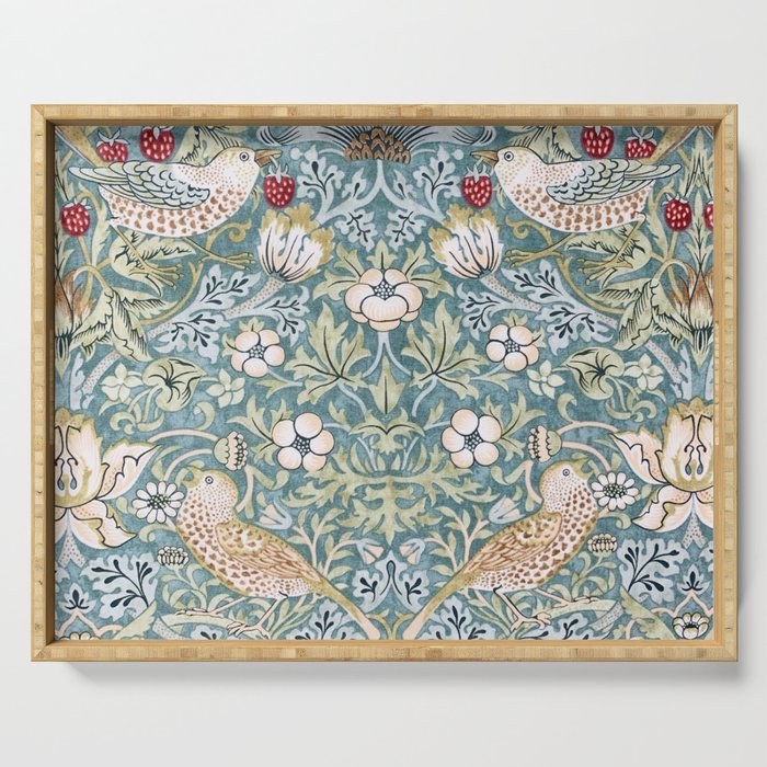 William Morris Strawberry Thief Detail Aqua Blue Turquoise Serving Tray Gallery Image 1