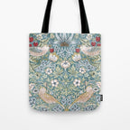 William Morris Strawberry Thief Detail Aqua Blue Turquoise Tote Bag Gallery Image 1