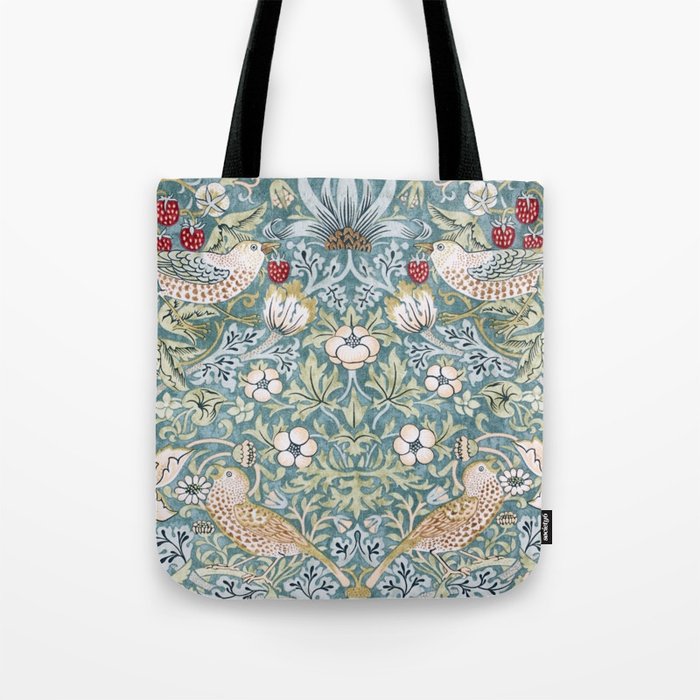 William Morris Strawberry Thief Detail Aqua Blue Turquoise Tote Bag Gallery Image 1