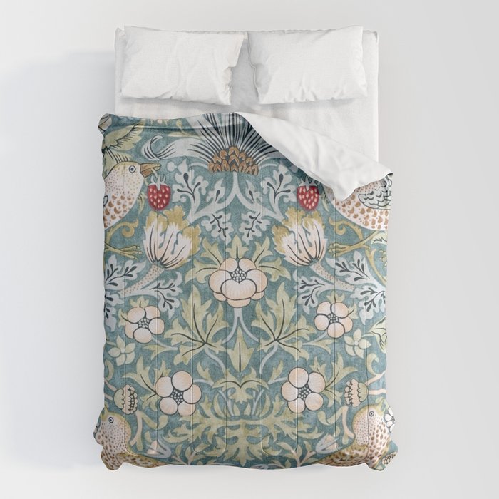 William Morris Strawberry Thief Detail Aqua Blue Turquoise Comforter Gallery Image 6