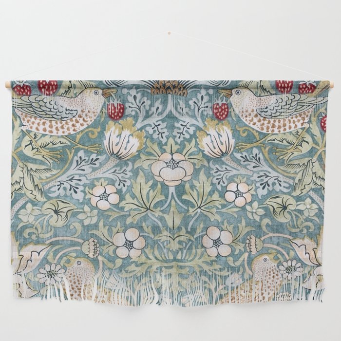 William Morris Strawberry Thief Detail Aqua Blue Turquoise Wall Hanging Gallery Image 1