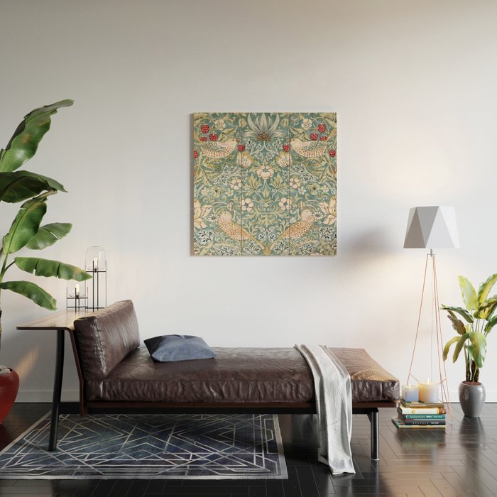 William Morris Strawberry Thief Detail Aqua Blue Turquoise Wood Wall Art Gallery Image 2