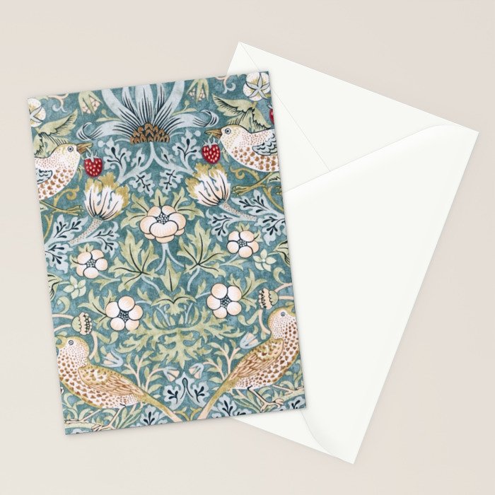 William Morris Strawberry Thief Detail Aqua Blue Turquoise Stationery Card Gallery Image 2