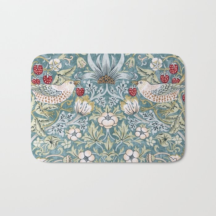 William Morris Strawberry Thief Detail Aqua Blue Turquoise Bath Mat Gallery Image 1