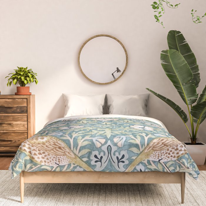 William Morris Strawberry Thief Detail Aqua Blue Turquoise Comforter Gallery Image 3