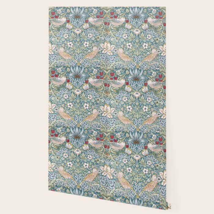 William Morris Strawberry Thief Detail Aqua Blue Turquoise Wallpaper Gallery Image 2
