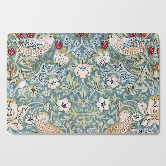 William Morris Strawberry Thief Detail Aqua Blue Turquoise Cutting Board Gallery Image 1