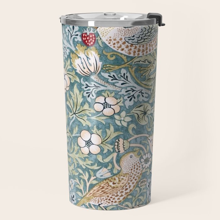 William Morris Strawberry Thief Detail Aqua Blue Turquoise Travel Mug Gallery Image 2