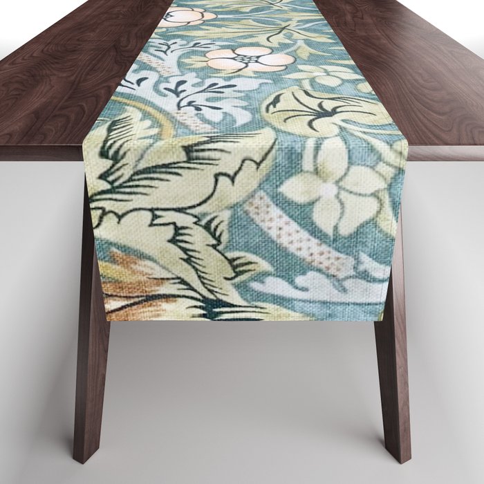 William Morris Strawberry Thief Detail Aqua Blue Turquoise Table Runner Gallery Image 1