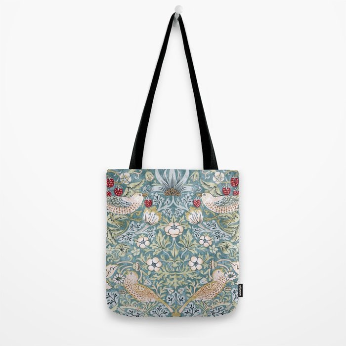 William Morris Strawberry Thief Detail Aqua Blue Turquoise Tote Bag Gallery Image 2
