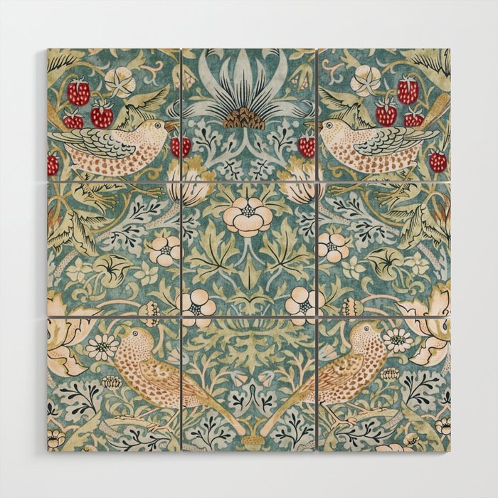 William Morris Strawberry Thief Detail Aqua Blue Turquoise Wood Wall Art Gallery Image 1