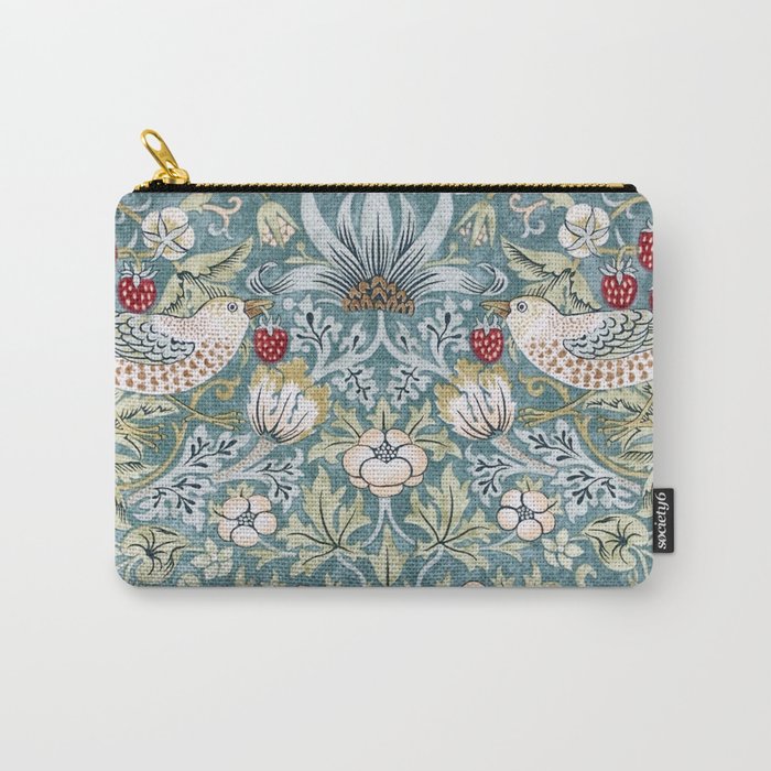 William Morris Strawberry Thief Detail Aqua Blue Turquoise Carry All Pouch Gallery Image 1