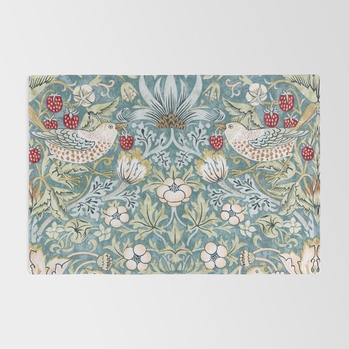 William Morris Strawberry Thief Detail Aqua Blue Turquoise Rug Gallery Image 2